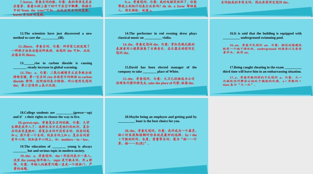 高考英语一轮总复习 一、名词和冠词考点集训课件 牛津译林版 课件