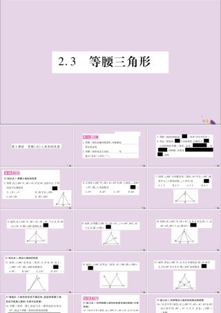 秋八年级数学上册 第2章 三角形 2.3 等腰三角形 第1课时 等腰(边)三解形的性质习题课件 (新版)湘教版 课件