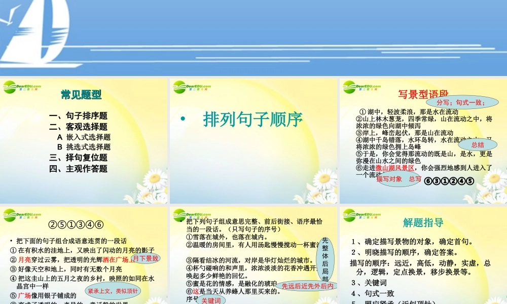 高考语文 语言的连贯之排列句子的顺序复习课件 新人教版 课件