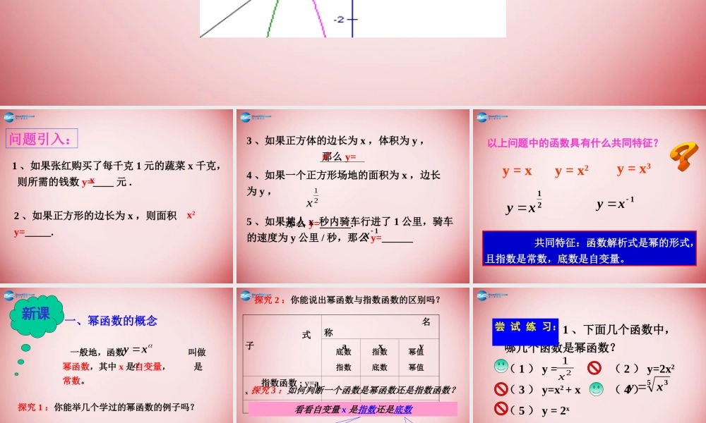 高中数学 第二章 基本初等函数第3节(幂函数)参考课件1 新人教版必修1 课件