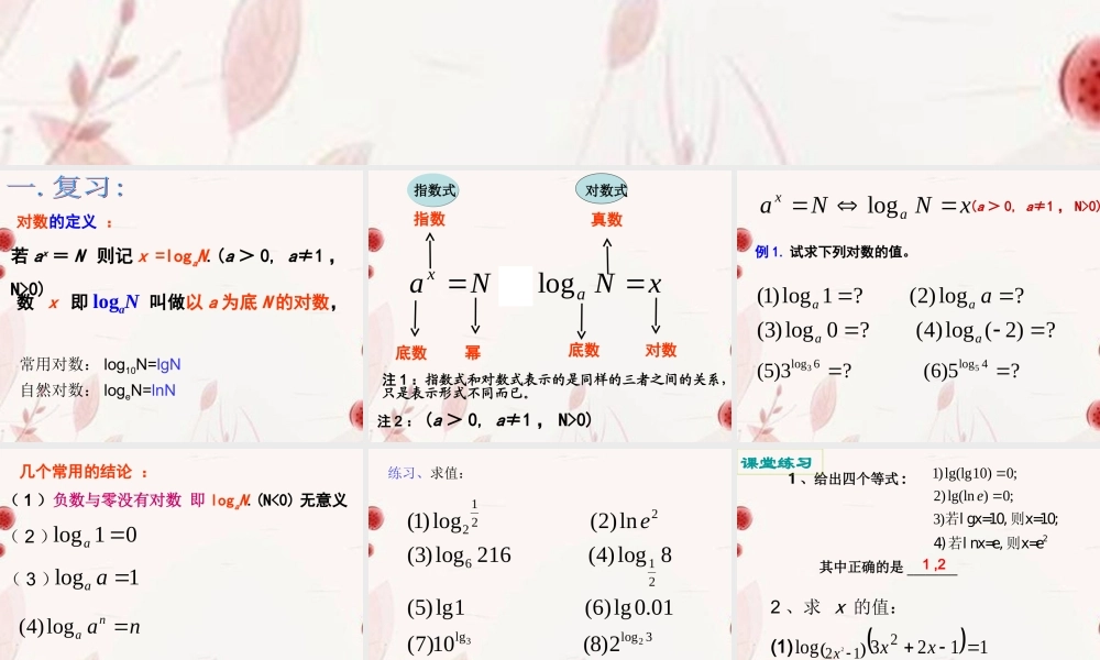 浙江省金华市高一数学 221对数与对数运算(第二课时)课件