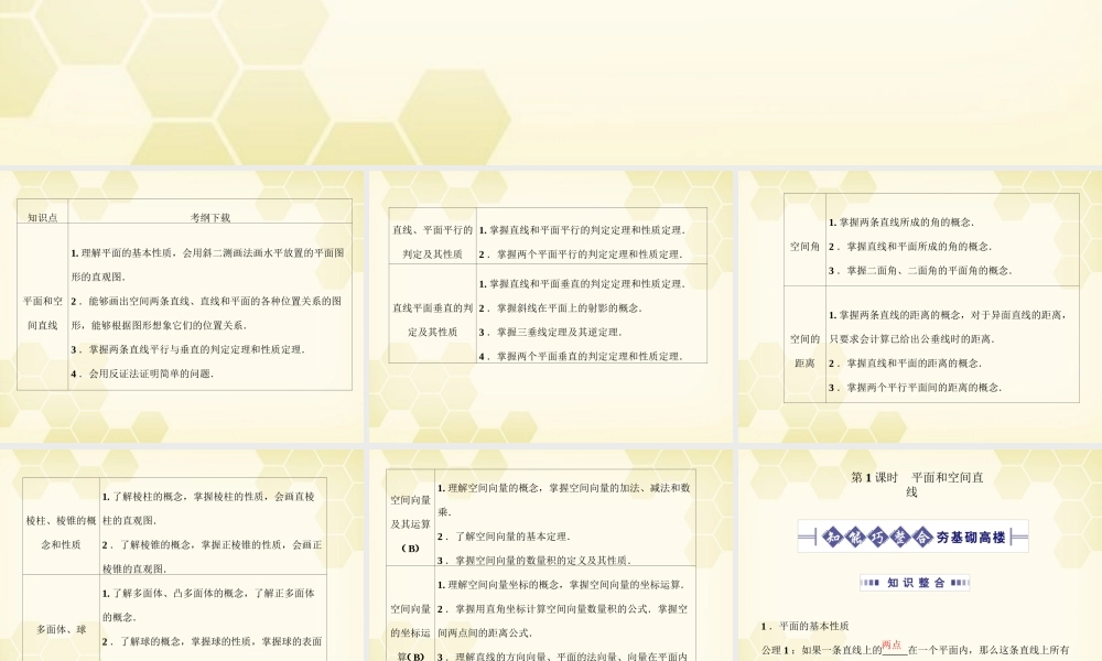 高考数学总复习 9.1直线平面简单几何体课件 文 大纲人教版 课件