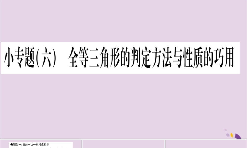 秋八年级数学上册 第2章 三角形 2.5 全等三角形 小专题(6)全等三角形的判定方法与性质的巧用习题课件 (新版)湘教版 课件