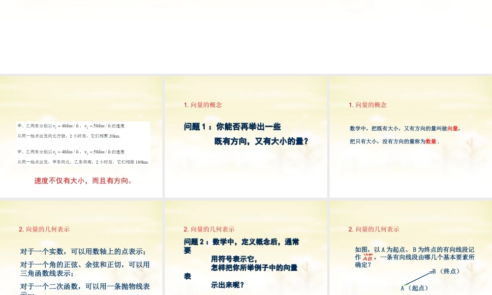 高中数学 2.1平面向量的实际背景及基本概念课件 新人教A版必修4 课件