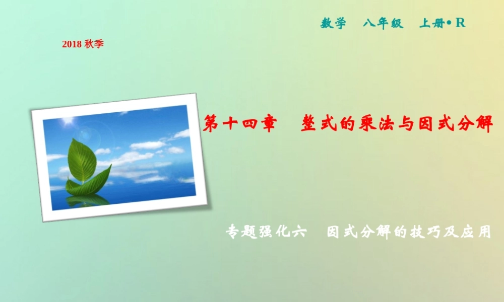 秋八年级数学上册 第14章 整式的乘法与因式分解 专题强化六 因式分解的技巧及应用课件 (新版)新人教版 课件