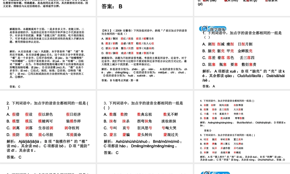 高中语文备战２０１０精品课件：考点突破(第一节  字音) 课件
