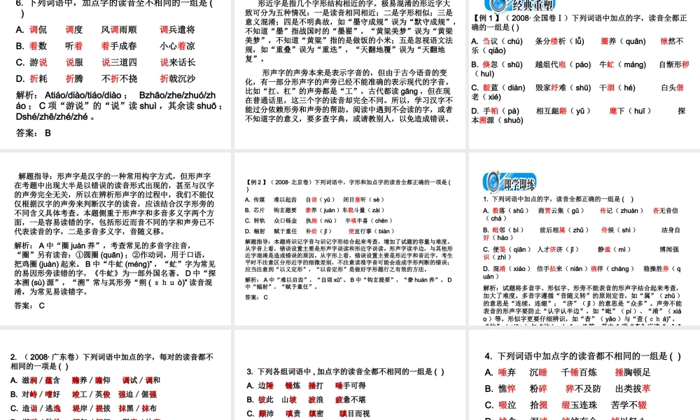 高中语文备战２０１０精品课件：考点突破(第一节  字音) 课件
