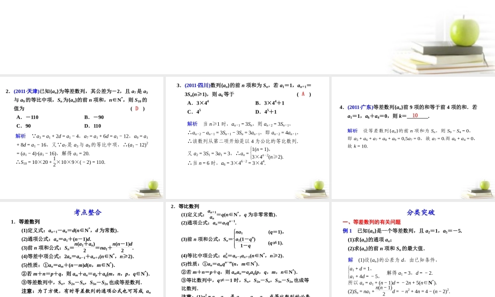 高考数学复习 专题四第1讲 等差数列、等比数列课件 理 课件