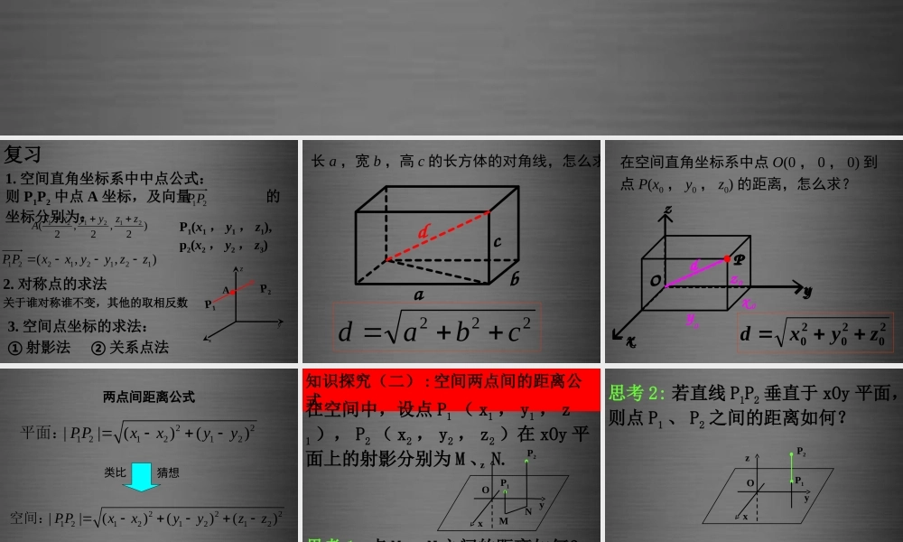 高中数学 432空间两点间的距离公式课件 新人教A版必修2 课件