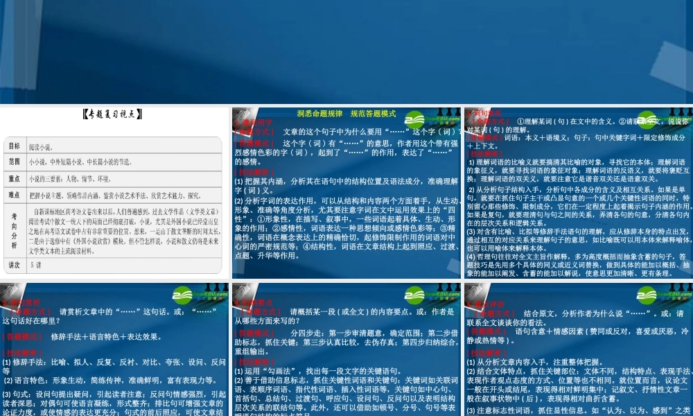 高考语文 小说阅读专题知识概述课件 苏教版 课件