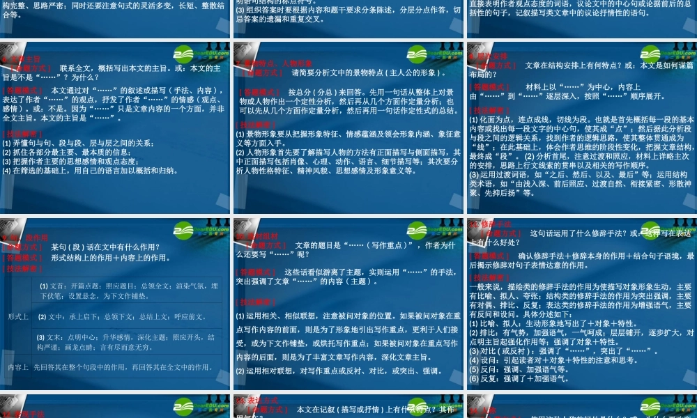 高考语文 小说阅读专题知识概述课件 苏教版 课件