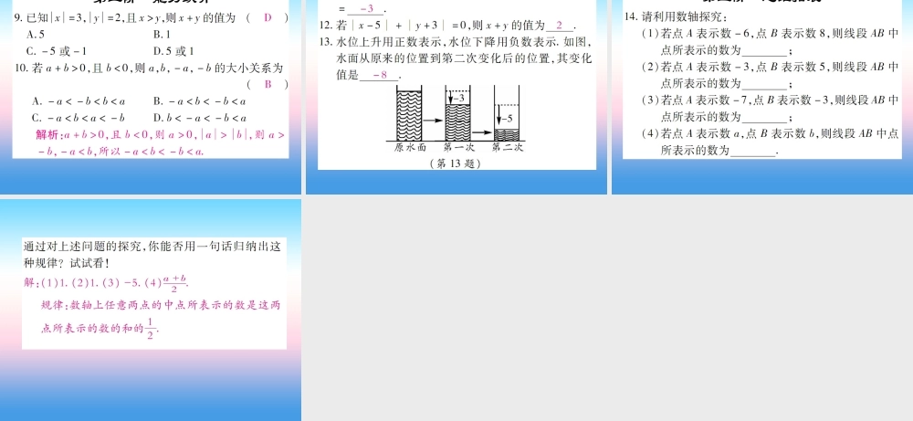 秋七年级数学上册 第二章 有理数及其运算 4 有理数的加法 第1课时 有理数加法法则作业课件 (新版)北师大版 课件