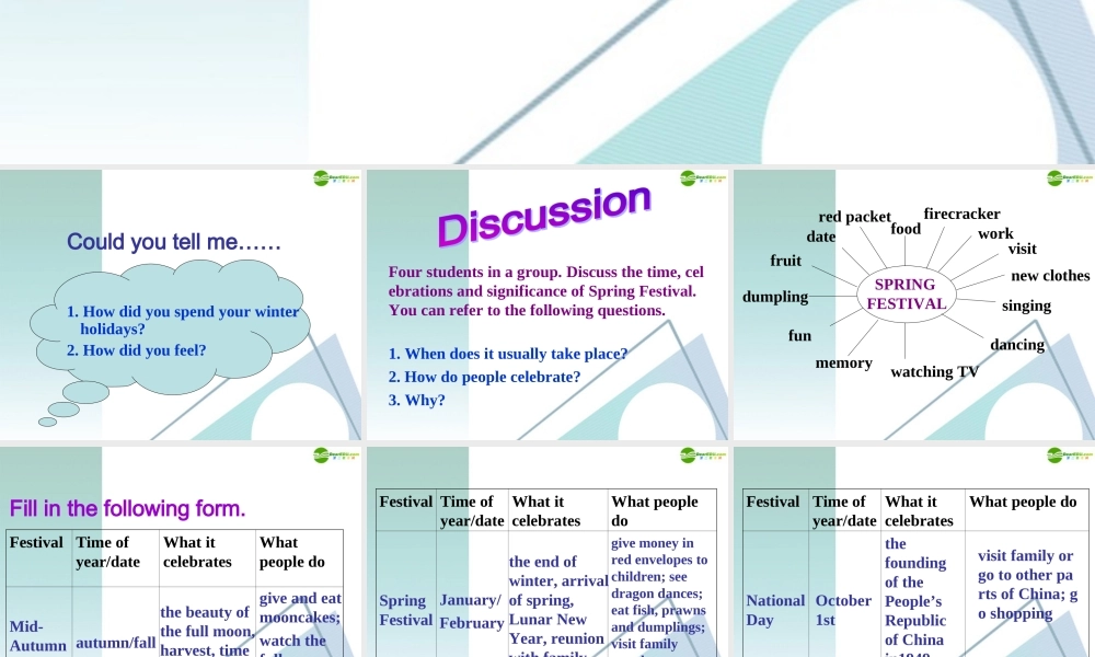 高中英语 第一单元speaking课件 新人教版必修3 课件