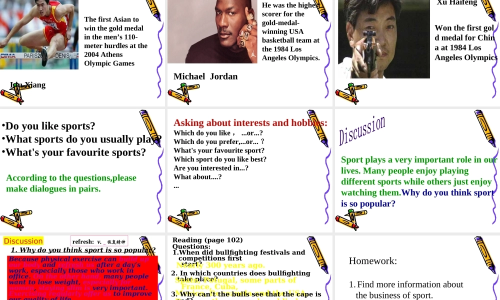 高中英语：Unit2 Sporting events-welcome课件(牛津译林版必修4) 课件