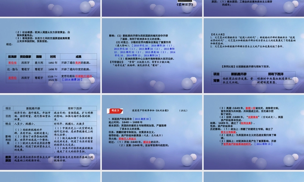 湖南省中考历史 教材知识梳理 模块五 世界近代史 第一单元 欧美主要国家的社会巨变课件 岳麓版 课件