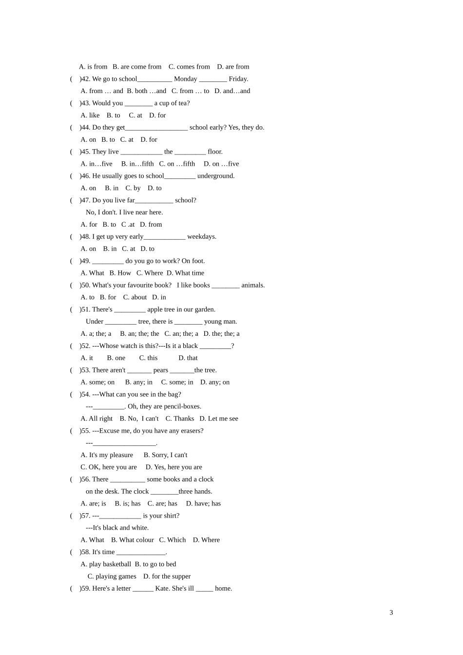 六年级英语总复习-选择填空100题专项练习_第3页