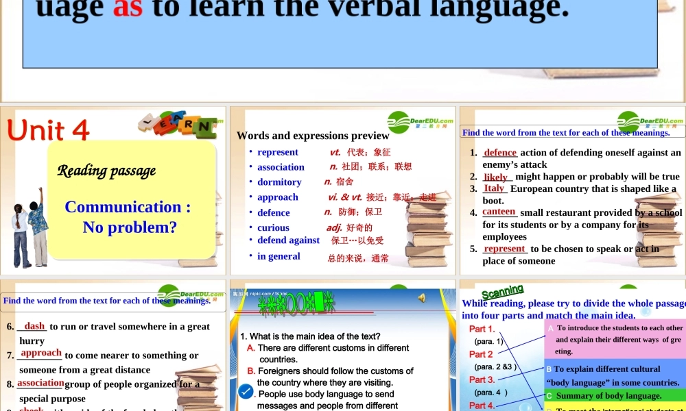 高一英语 Unit 4 Body language (Reading)课件1 新人教版必修4 课件