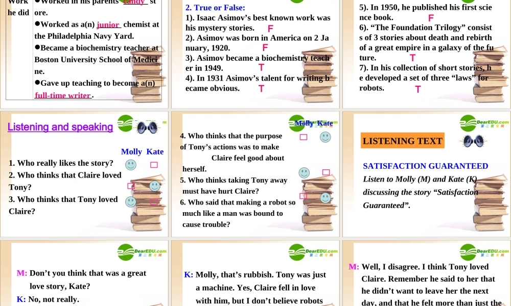 高二英语 Unit 2 Robots-Using language课件 人教新目标版选修7 课件