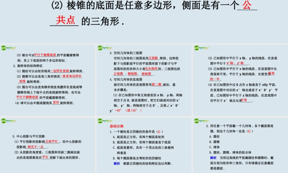 高考数学 8.1  空间几何体的结构及其三视图和直观图总复习课件