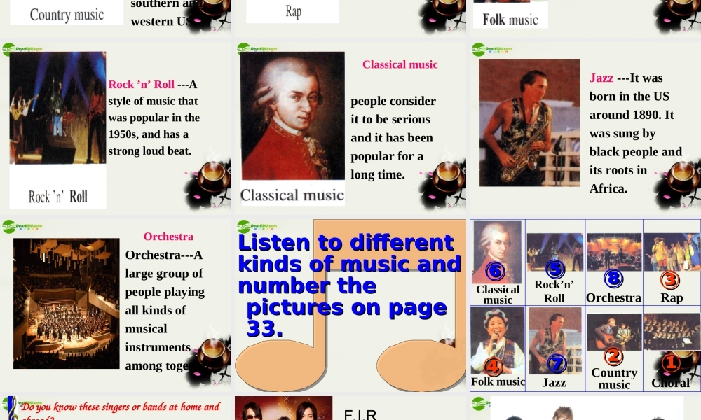 高中英语 Unit5(Music)warming up-课件7 新人教版必修2 课件