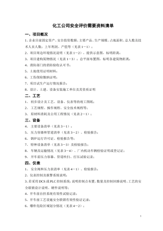 化工公司安全验收评价需要资料清单