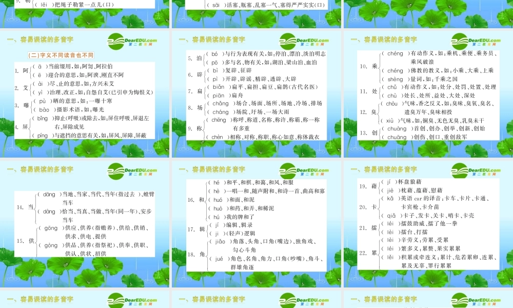 高三语文高考第一轮复习精品课件：多音字、形声字、易错字 新人教版 课件