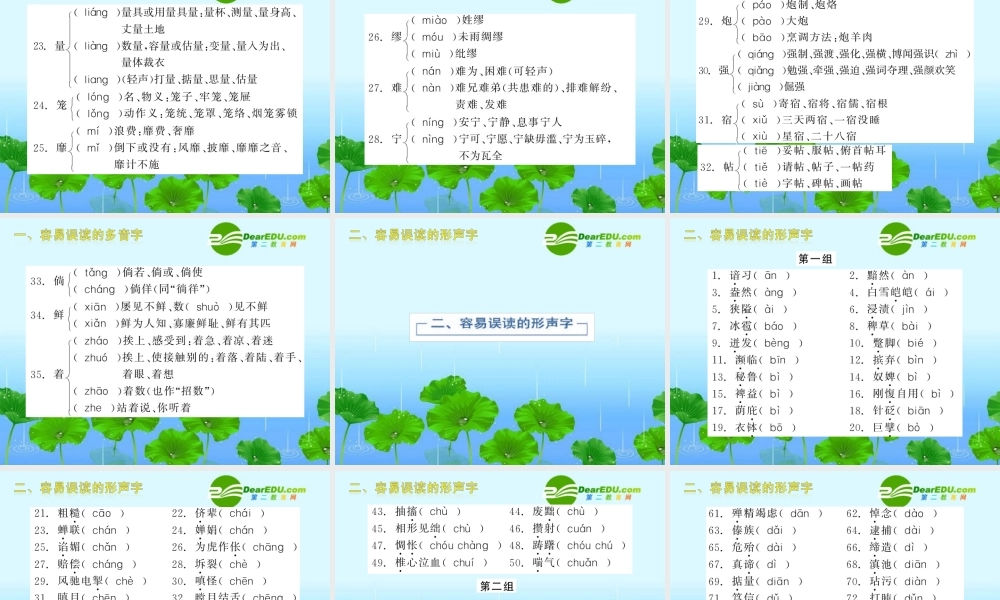 高三语文高考第一轮复习精品课件：多音字、形声字、易错字 新人教版 课件