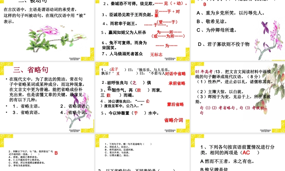 高考语文文言文特殊句式课件 新课标 人教版 课件