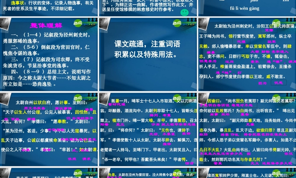 高中语文(段太尉逸事)教学课件 粤教版必修5 课件