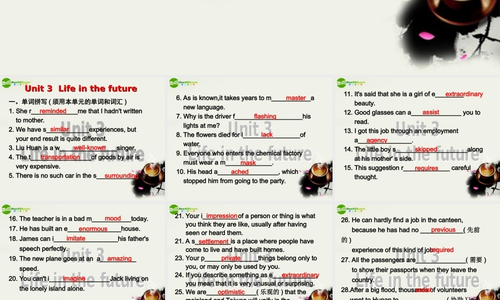 高中英语 Unit3 Life in the future课件 新人教版必修5 课件