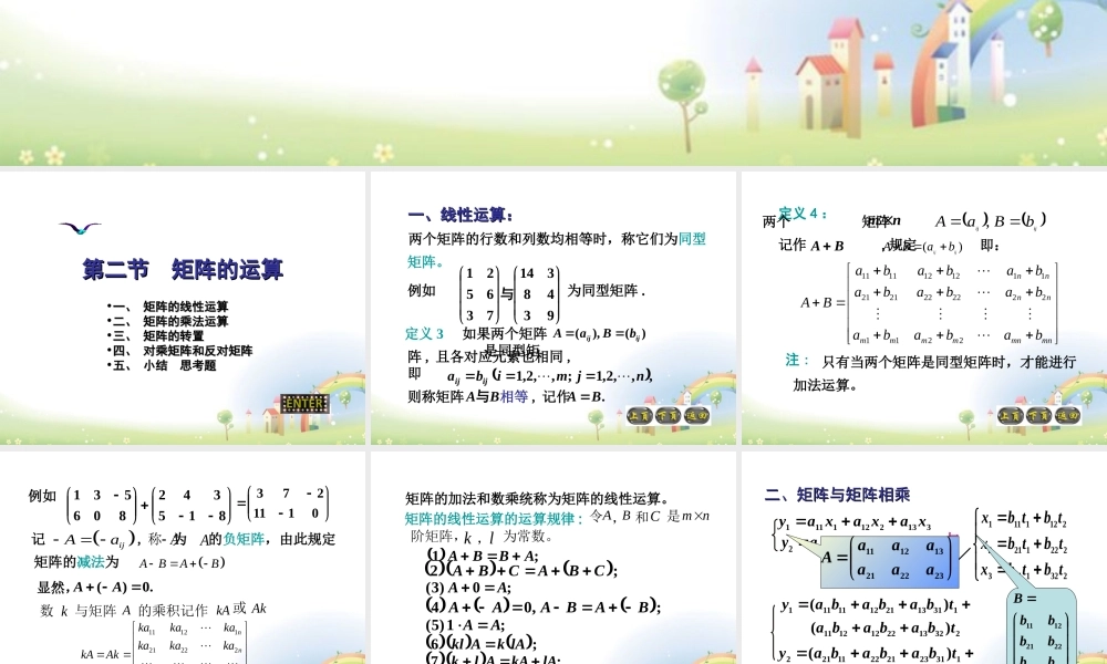 高二数学上册 9.2(矩阵的运算)课件1 沪教版 课件