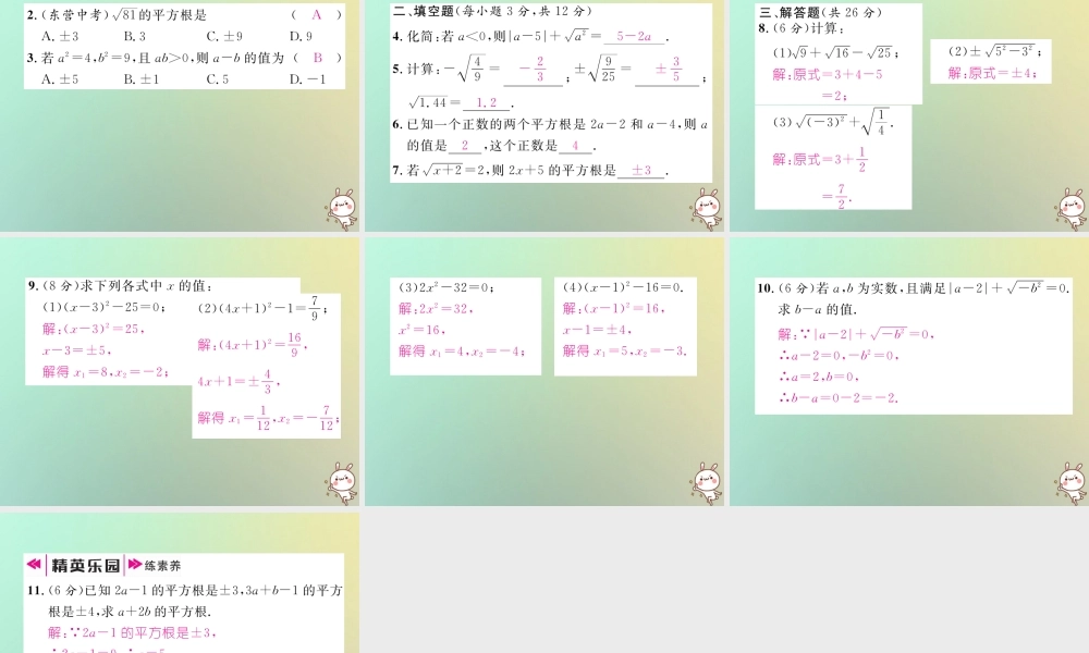 秋八年级数学上册 第2章 实数 2.2 平方根 第2课时 平方根作业课件 (新版)北师大版 课件