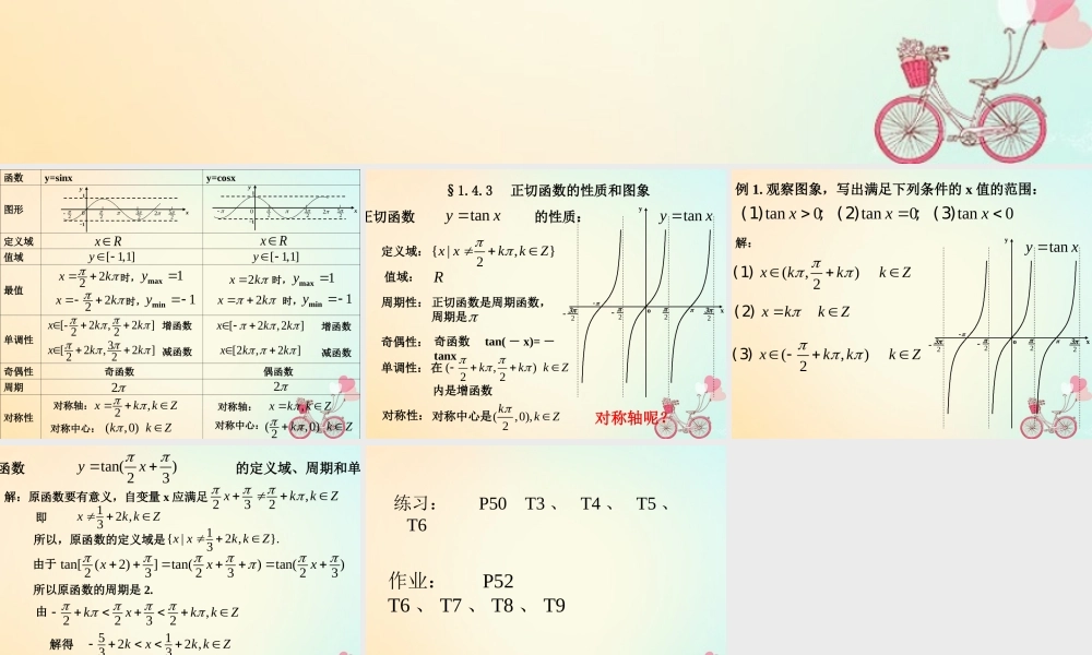 高中数学 第一章 三角函数 143 正切函数的性质和图象课件 新人教A版必修4 课件