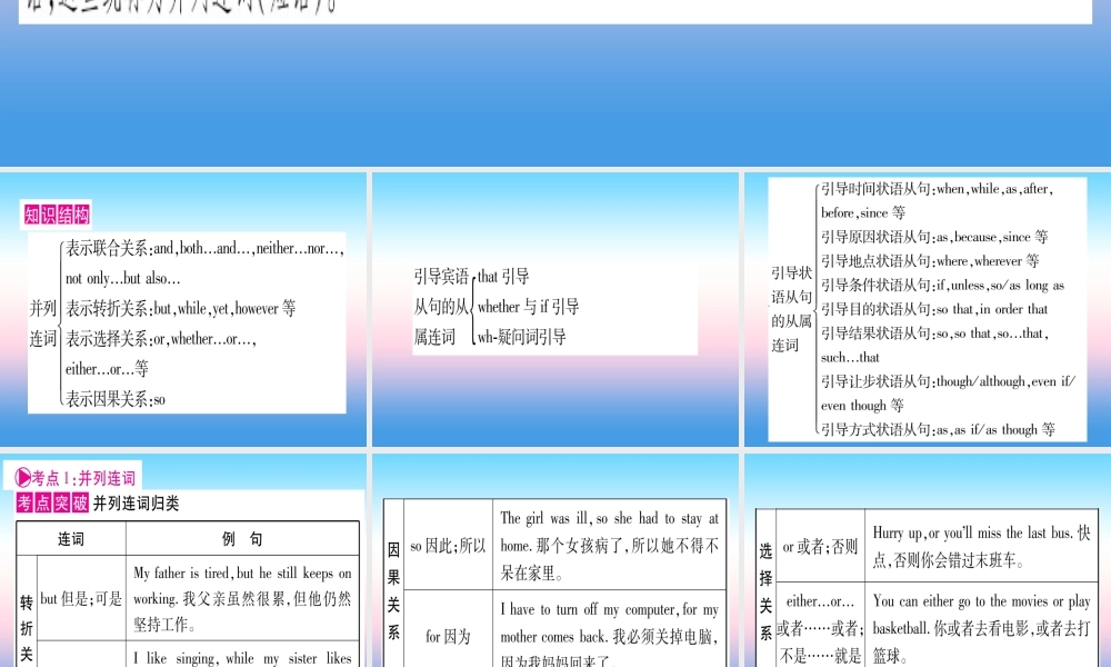 甘肃省中考英语 第二篇 中考专题突破 第一部分 语法专题 专题突破7 连词课件 (新版)冀教版 课件