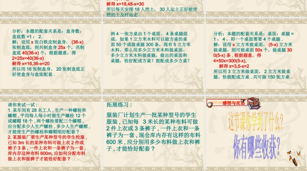 一元一次方程的应用(配套问题)