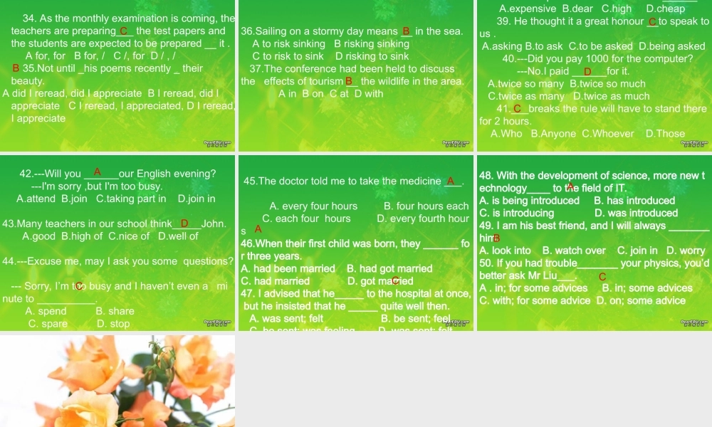 高一英语总复习单项选择题课件 新课标 人教版 必修二 课件