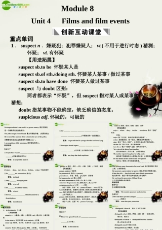 高考英语一轮复习 Module 8 Unit 4 Films and film events课件 译林牛津版 课件