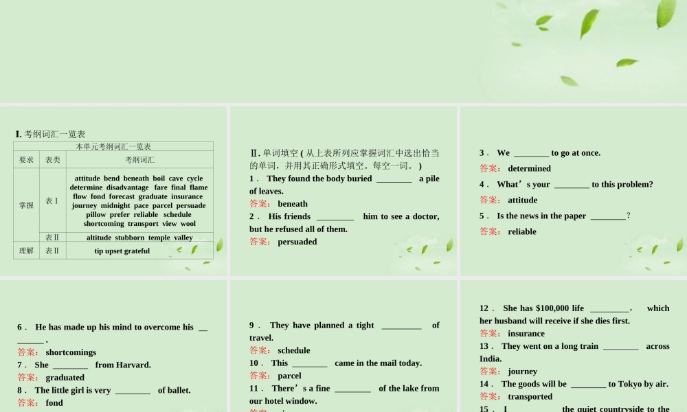 高中英语 Unit 3 Section Ⅴ 本单元考纲词汇专练课件 新人教版必修1 课件