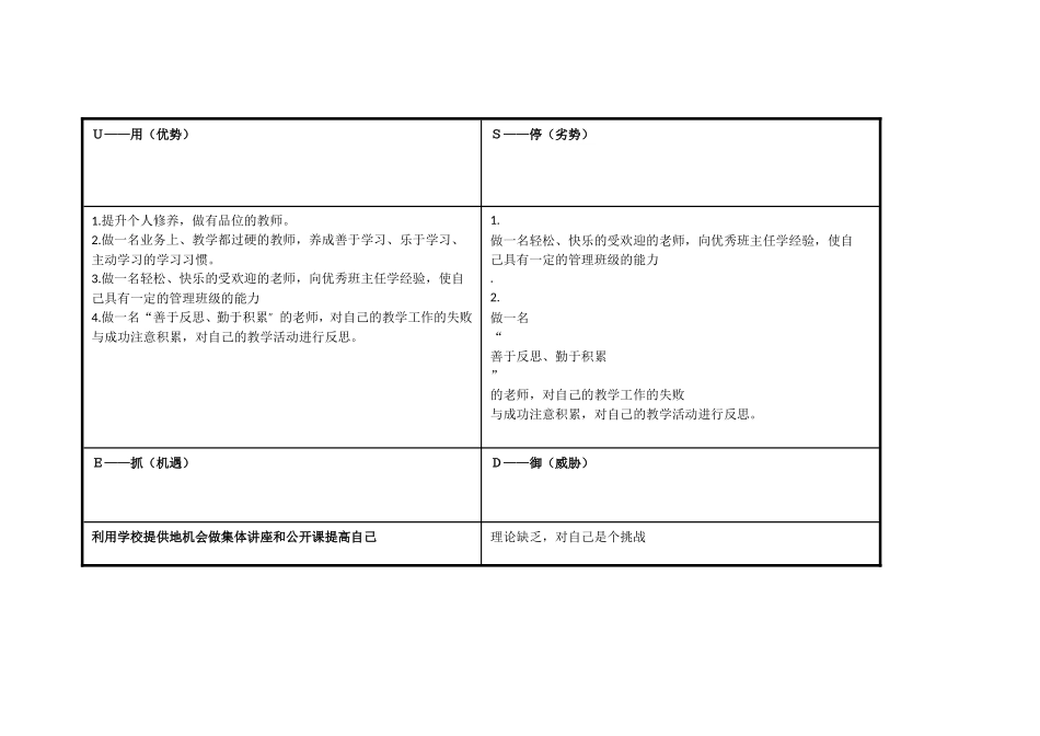 王骋个人自我诊断SWOT分析表_第2页