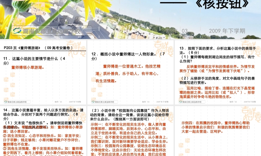 湖南省高三语文高考复习课件：核按钮练习讲评 课件