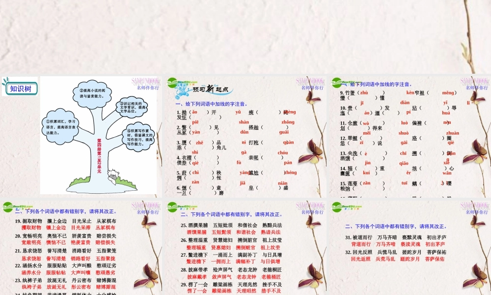 高考语文一轮复习教材过关 第1至2单元课件 人教版第四册 课件