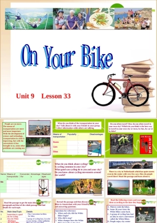 高中英语 Unit 9 Lesson 33 On Your bike课件 北师大版必修3 课件