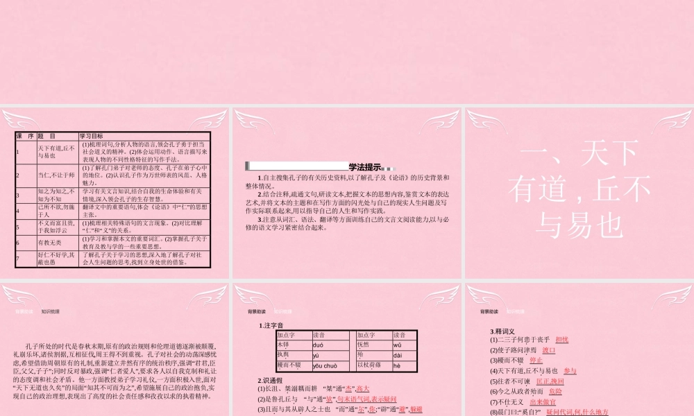 高中语文第一单元论语蚜1天下有道丘不与易也课件新人教版选修先秦诸子蚜 课件