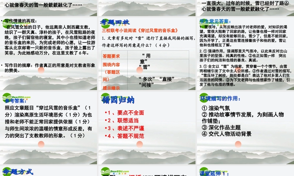 高中语文 由景入境，缘境悟情-借(穿过风雪的音乐盒)例说小说环境描写作用作文指导课件 新人教版 课件