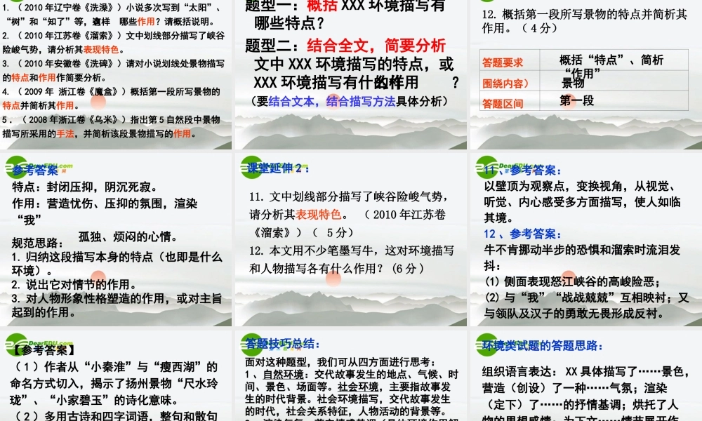 高中语文 由景入境，缘境悟情-借(穿过风雪的音乐盒)例说小说环境描写作用作文指导课件 新人教版 课件