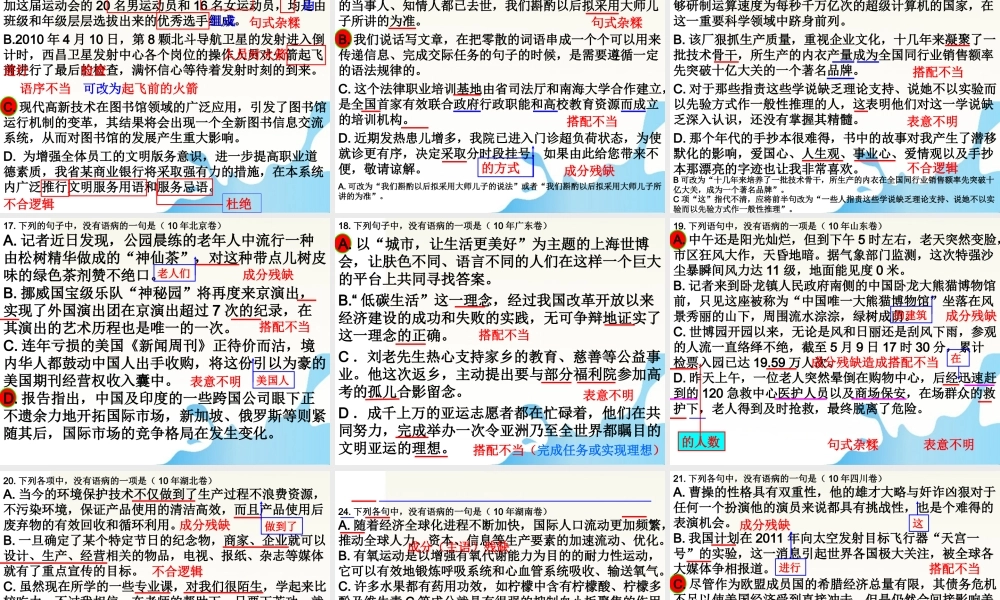湖南省怀化二中高三语文复习讲义 病句汇编课件