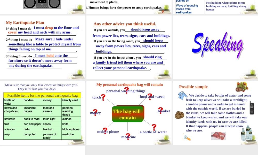 高中英语 Unit4 Earthquakes- listening and Speaking优质课件 新人教版必修1 课件