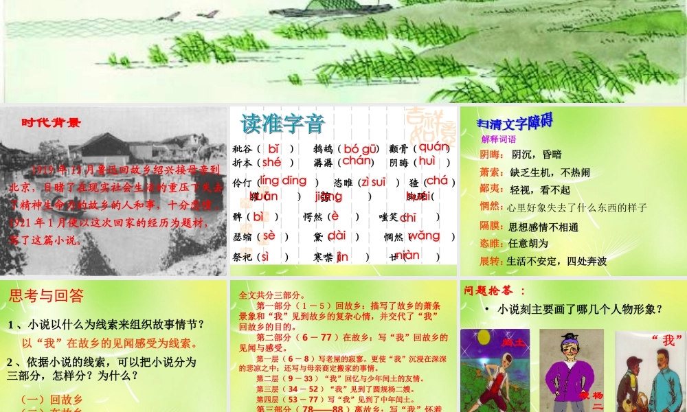 辽宁省东港市小甸子中学九年级语文上册 9 故乡课件 新人教版 课件