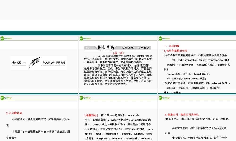 高考英语 专题一 名词和冠词课件 牛津版 课件