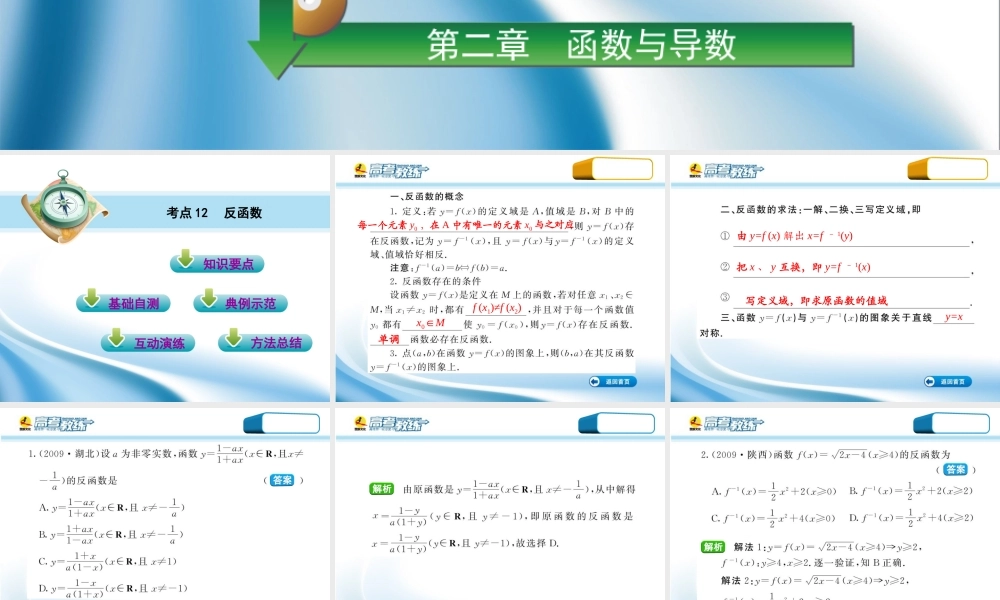 高三数学第一轮复习(高考教练)考点12 反函数(理科)课件